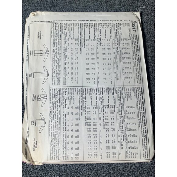 Easy McCalls 2917 Womens Pattern Size 20-22-24 Jacket Sewing Pattern Uncut 1997 - Picture 3 of 4